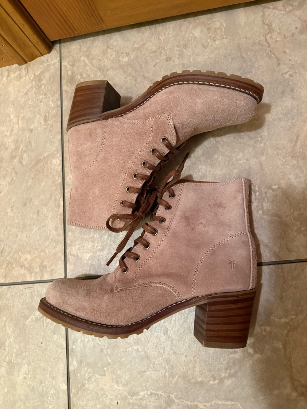 Frye Pink Suede Lace-Up Sabrina Boots 8